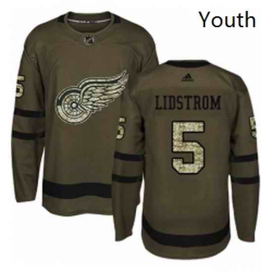 Youth Adidas Detroit Red Wings 5 Nicklas Lidstrom Authentic Green Salute to Service NHL Jersey